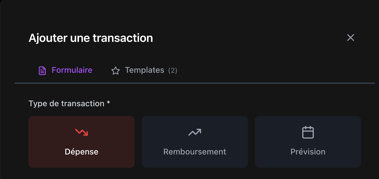 Formulaire de nouvelle dépense